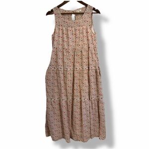Max Studio Floral Midi Dress M Cottagecore Sleeveless Tiered Pockets